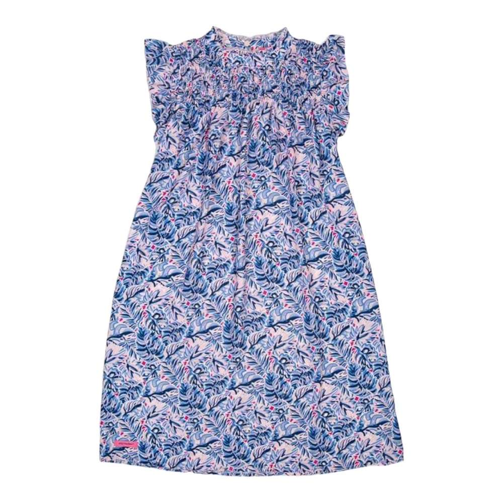Simply Southern Girls Smock Dress In Blue Youth Medium